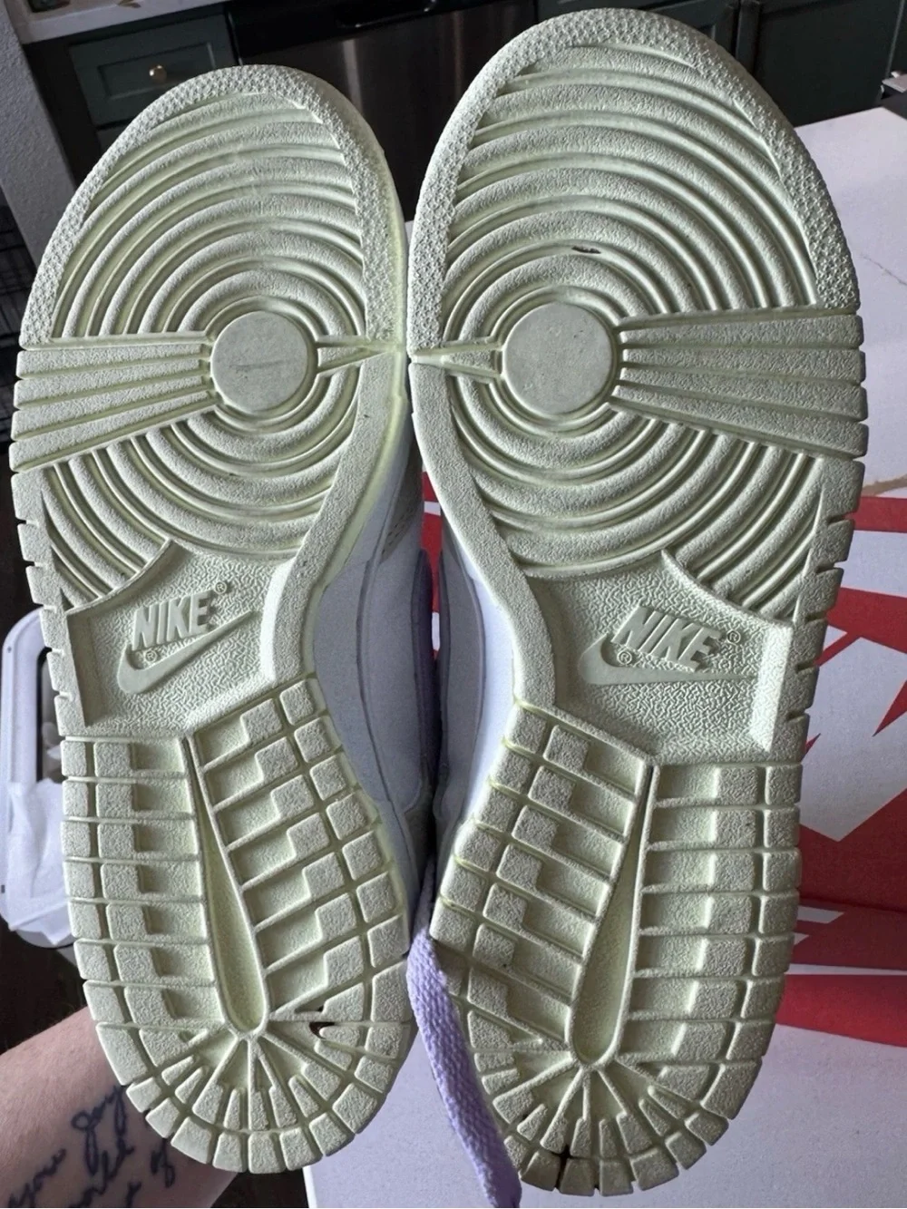 Nike Dunk Low, Tan/Purple/White, Size 6Y